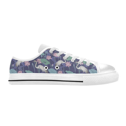 Water Lily Print Design LKS306 Women's White Low Top Shoes