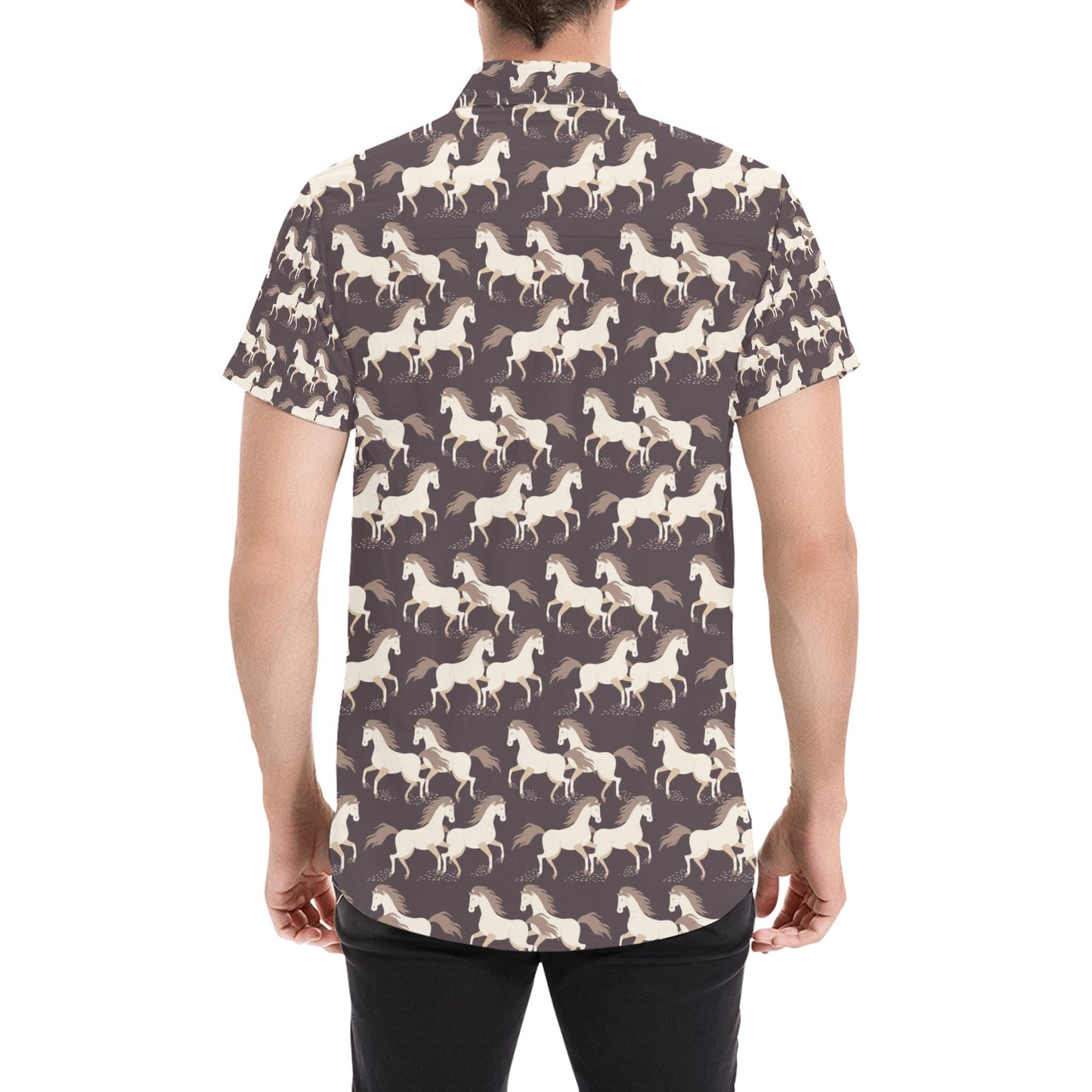 Horse Print Design LKS304 Men Short Sleeve Button Up Shirt