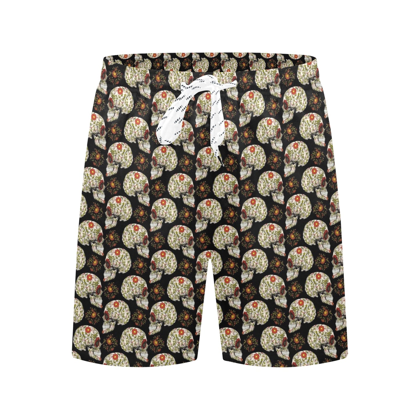 Sugar Skull Flower Design Themed Print Men's Swim Trunks Beach Shorts