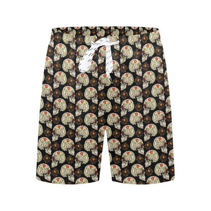 Sugar Skull Flower Design Themed Print Men's Swim Trunks Beach Shorts