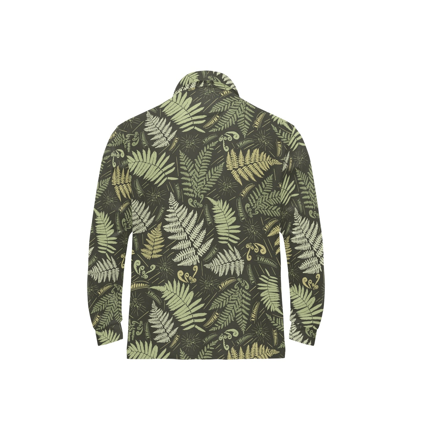 Fern Leave Green Print Pattern Long Sleeve Polo Shirt For Men's