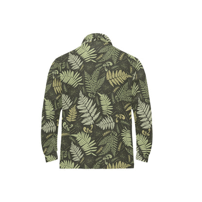 Fern Leave Green Print Pattern Long Sleeve Polo Shirt For Men's