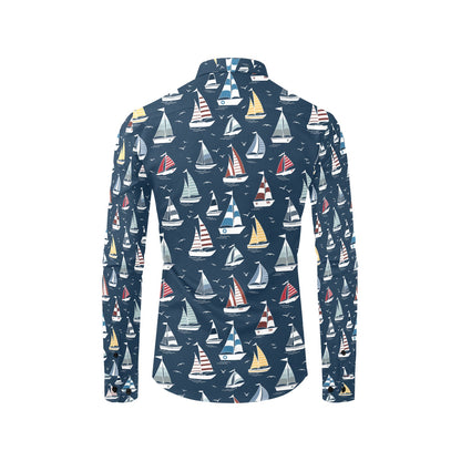 Sailboat Print Design LKS306 Men's Long Sleeve Dress Shirt