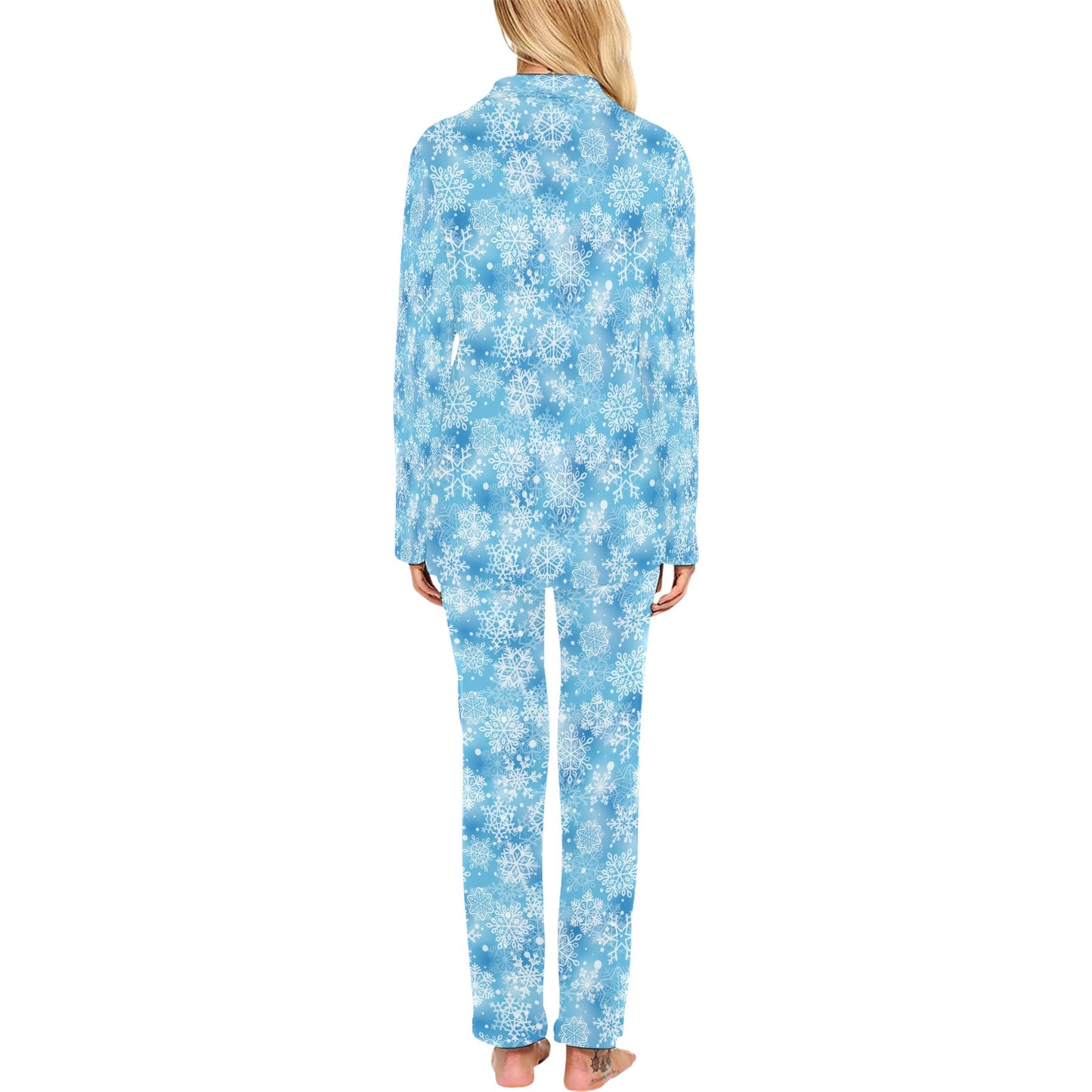 Snowflake Blue Print Design LKS301 Women's Long Pajama Set