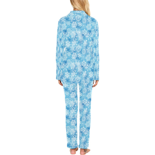 Snowflake Blue Print Design LKS301 Women's Long Pajama Set