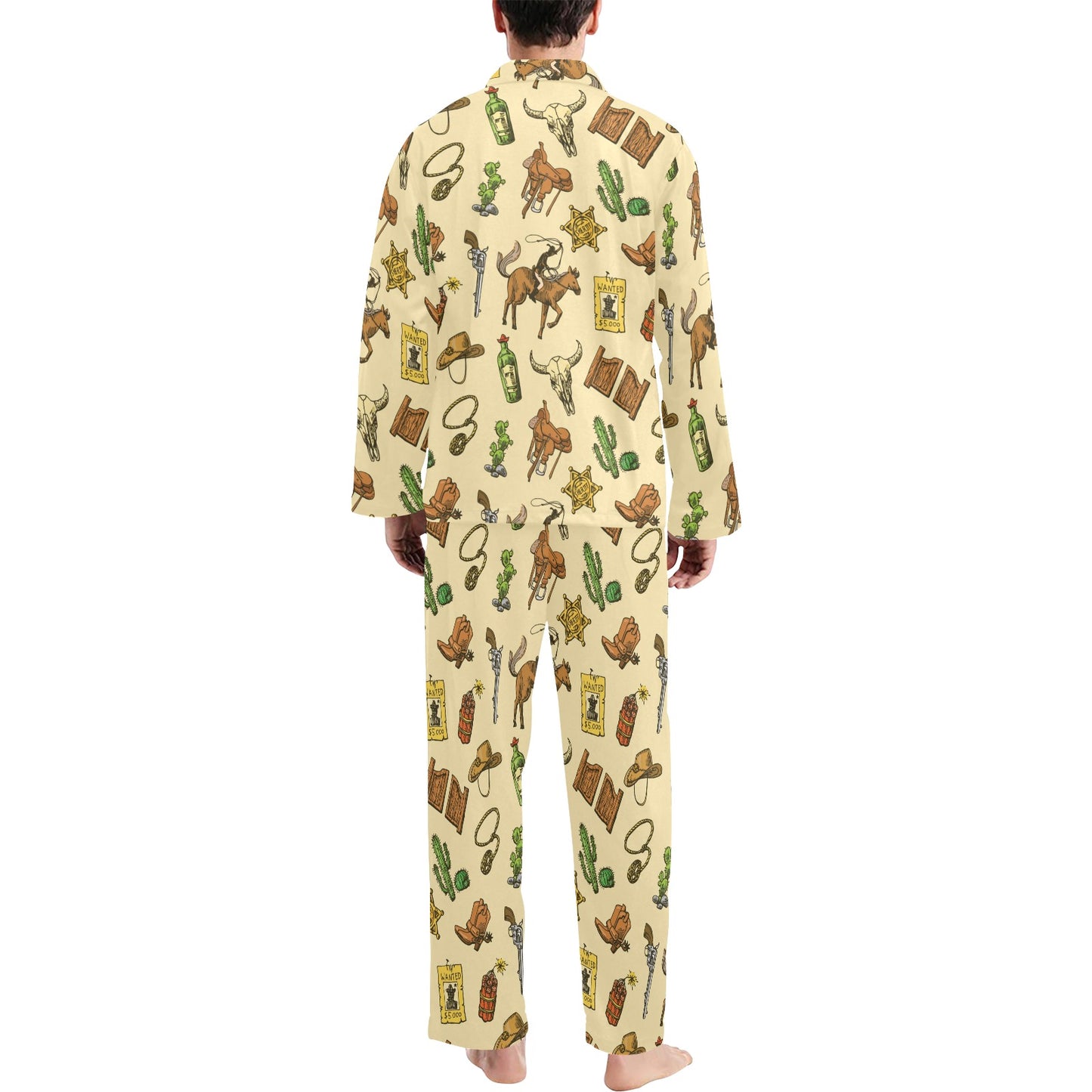 Cowboy Pattern Print Design 04 Men's Long Pajama Set