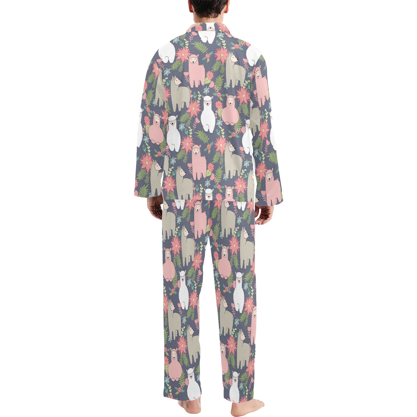 Alpaca Pattern Print Design 03 Men's Long Pajama Set