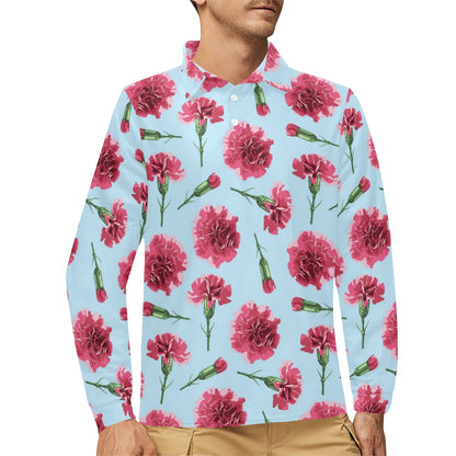 Carnations Pattern Print Design CN01 Long Sleeve Polo Shirt For Men's