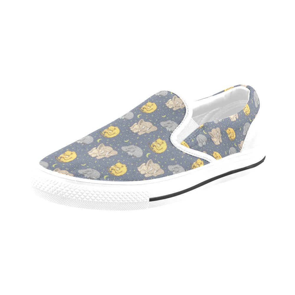 Safari Elephant Lion Print Design LKS303 White Slip Ons Canvas Women's Shoes