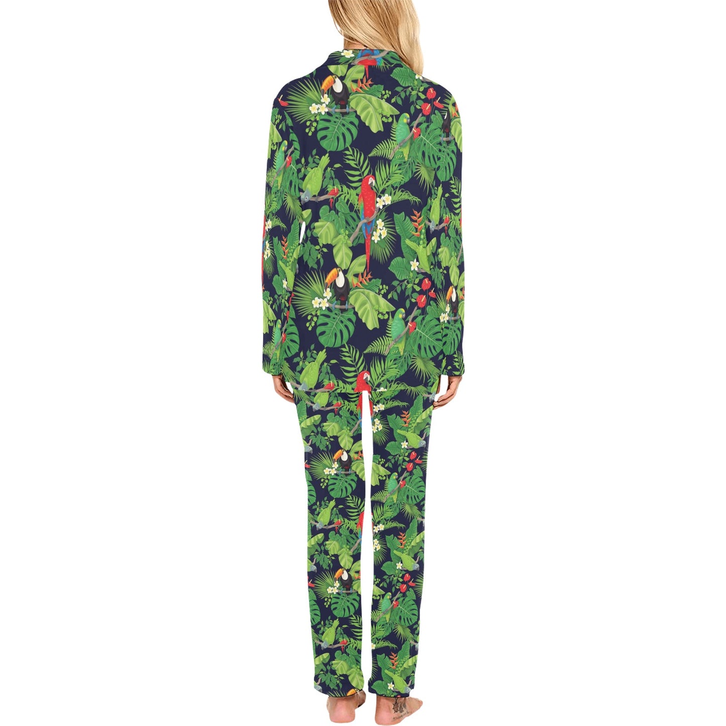 Rainforest Parrot Pattern Print Design A03 Women's Long Pajama Set