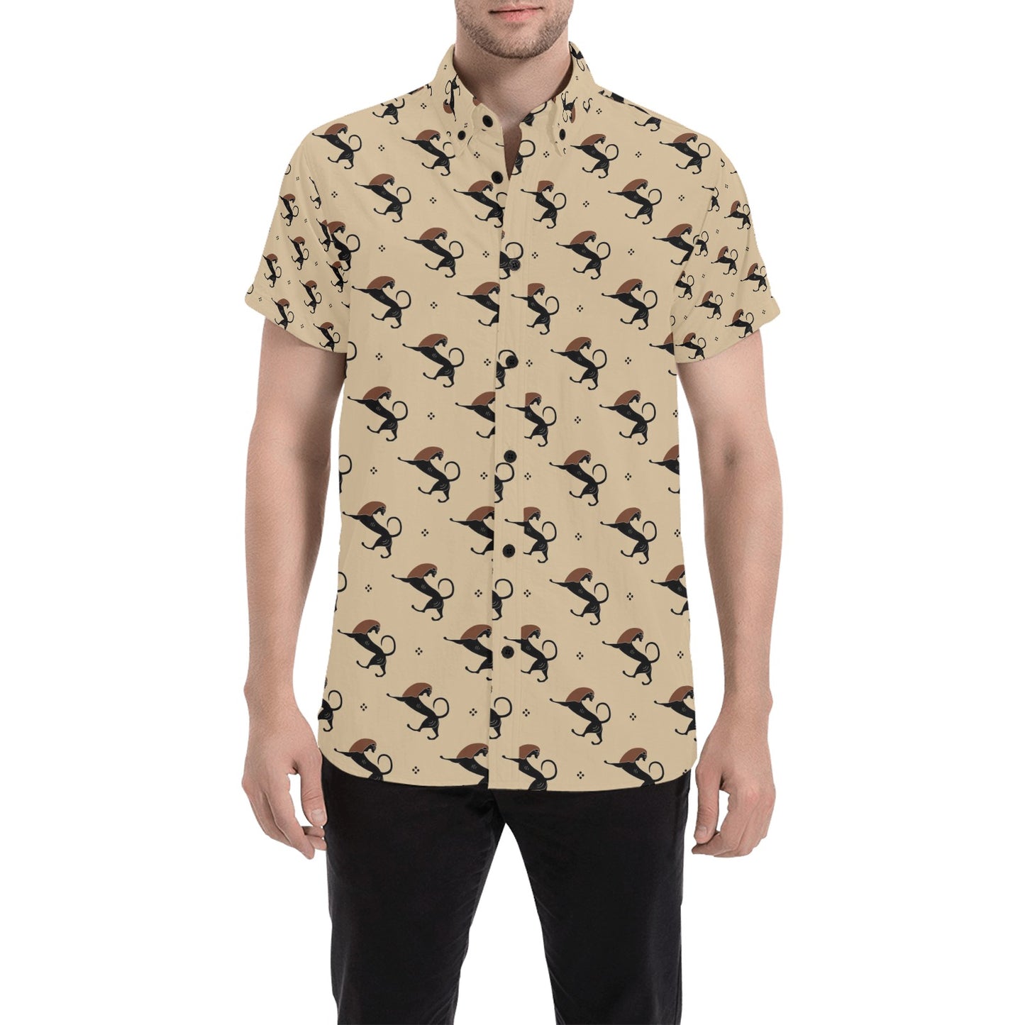 Ancient Greek Print Design LKS3011 Men Short Sleeve Button Up Shirt