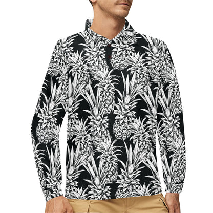 Pineapple Pattern Print Design PP08 Long Sleeve Polo Shirt For Men's