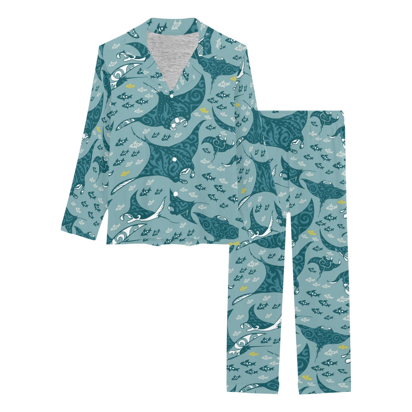 Manta Ray Tribal Pattern Print Design 03 Women's Long Pajama Set