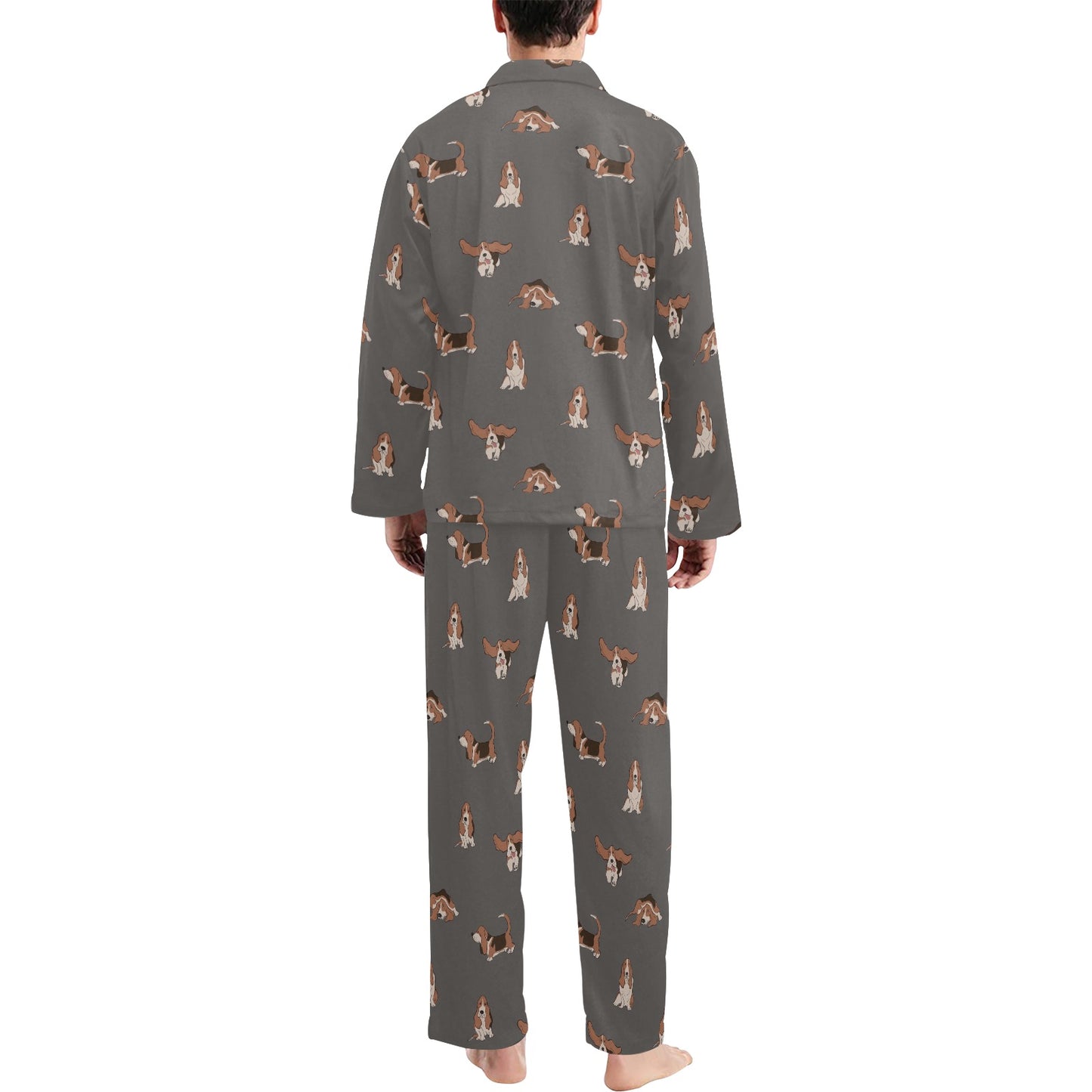 Basset Hound Pattern Print Design 03 Men's Long Pajama Set
