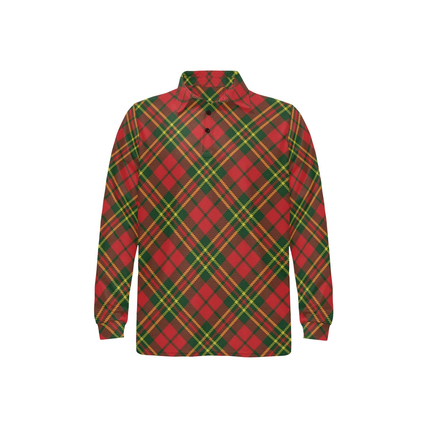 Plaid Holiday Pattern Print Design A01 Long Sleeve Polo Shirt For Men's