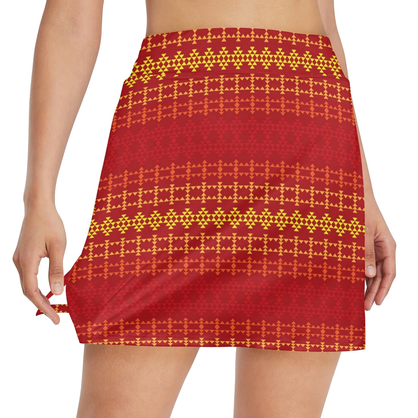 Southwest Red Gold Design Themed Print 17" Golf & Pickleball Skort with Pockets