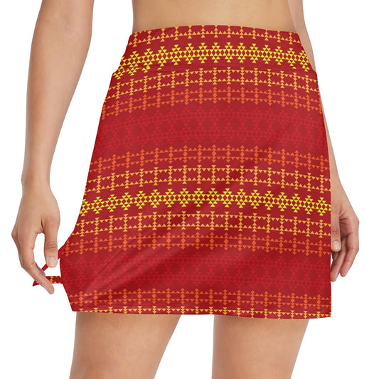 Southwest Red Gold Design Themed Print 17" Golf & Pickleball Skort with Pockets