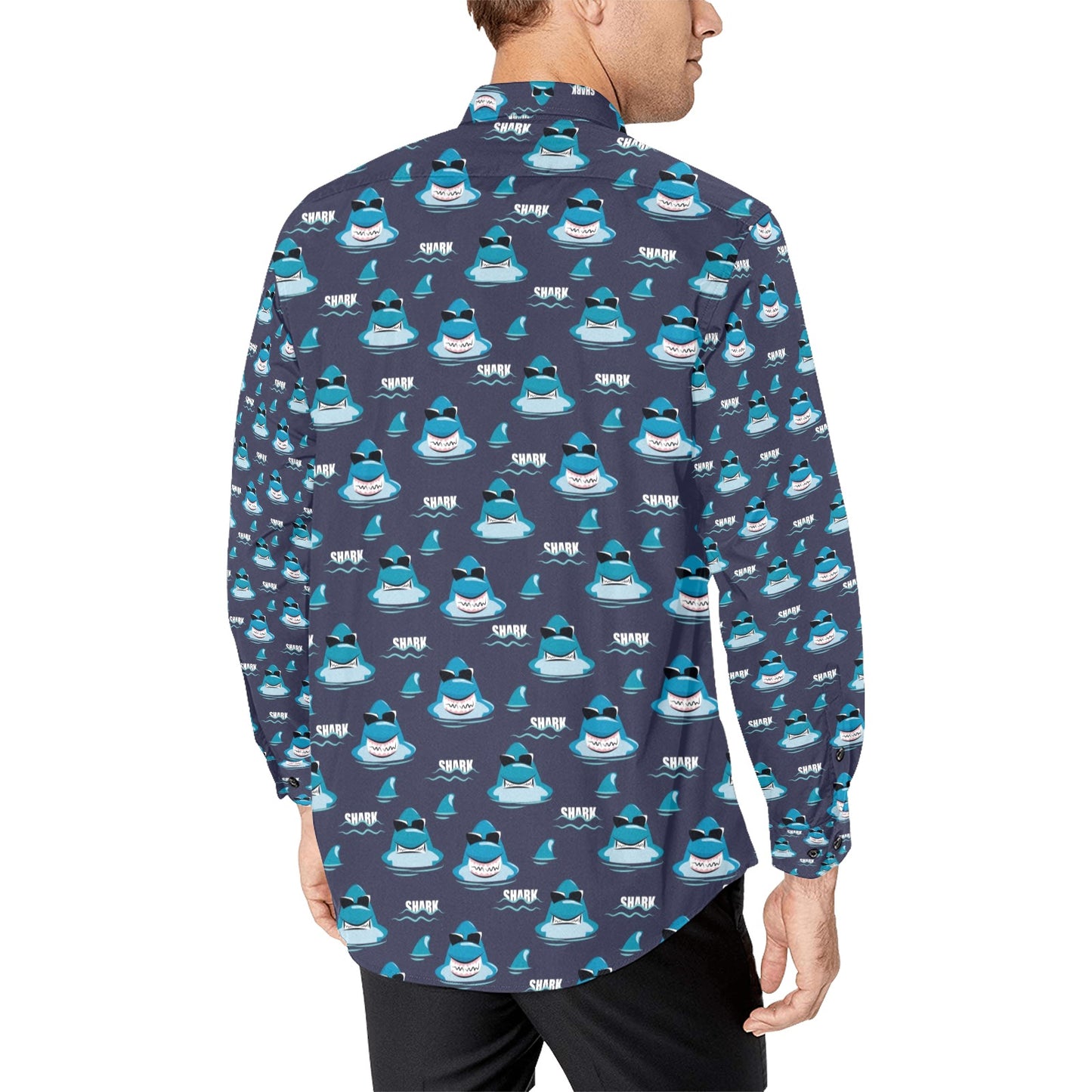 Shark Print Design LKS309 Men's Long Sleeve Dress Shirt