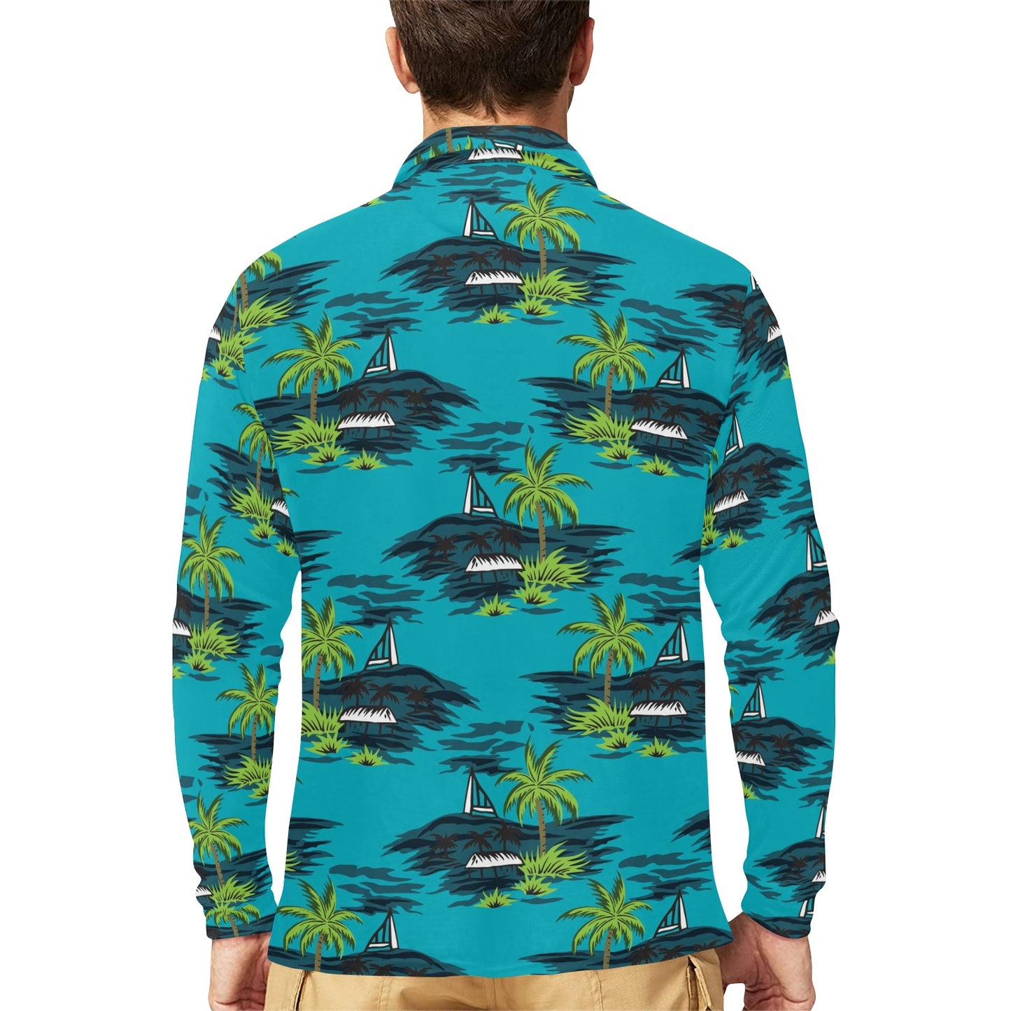 Pacific island Pattern Print Design A01 Long Sleeve Polo Shirt For Men's