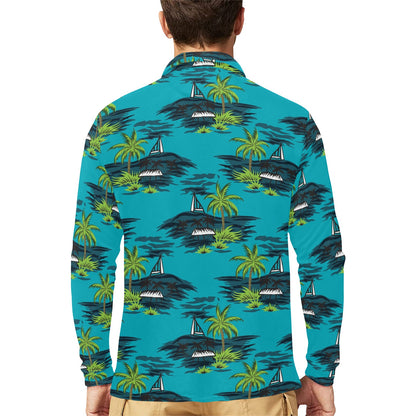 Pacific island Pattern Print Design A01 Long Sleeve Polo Shirt For Men's