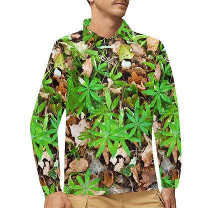Camouflage Realistic Tree Fresh Print Long Sleeve Polo Shirt For Men's