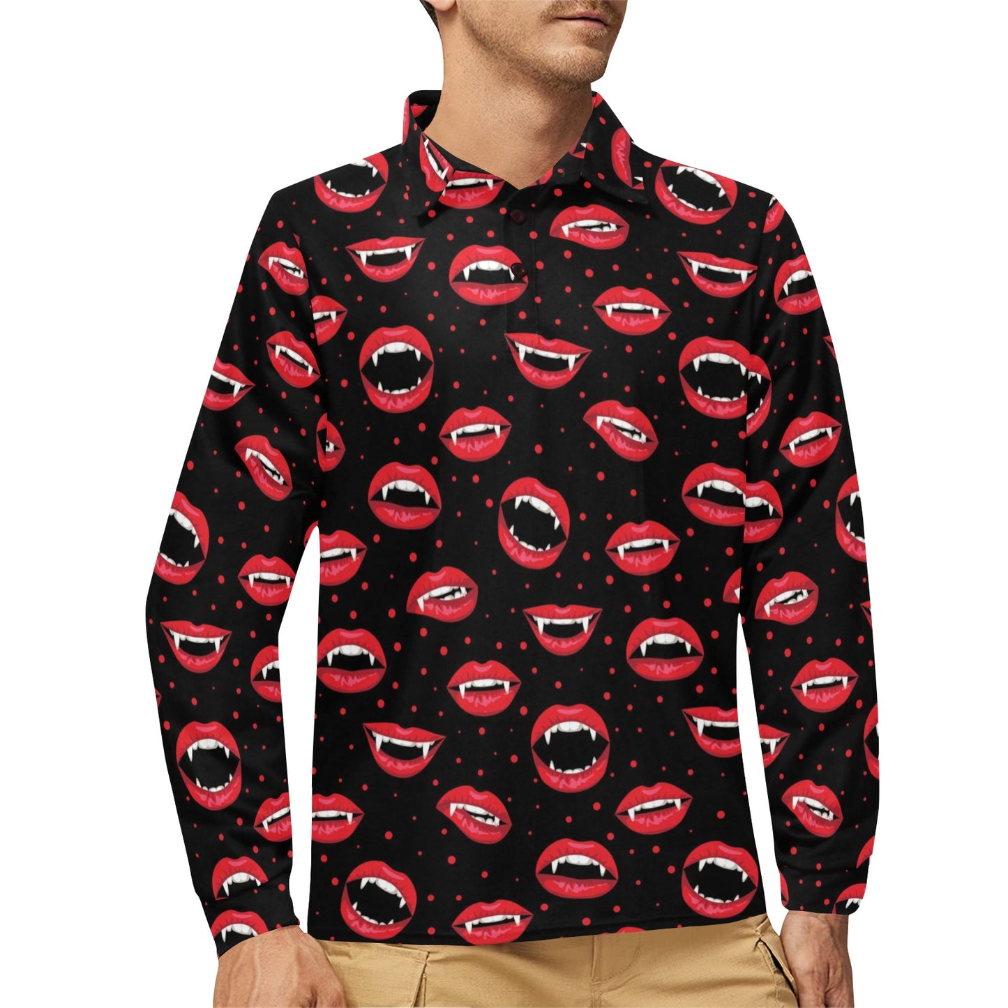 Halloween Pattern Print Design 01 Long Sleeve Polo Shirt For Men's