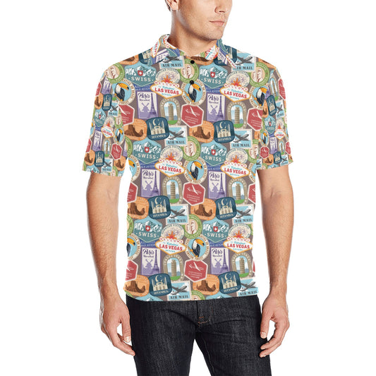 Travel Stamp Print Design LKS301 Men Polo Shirt