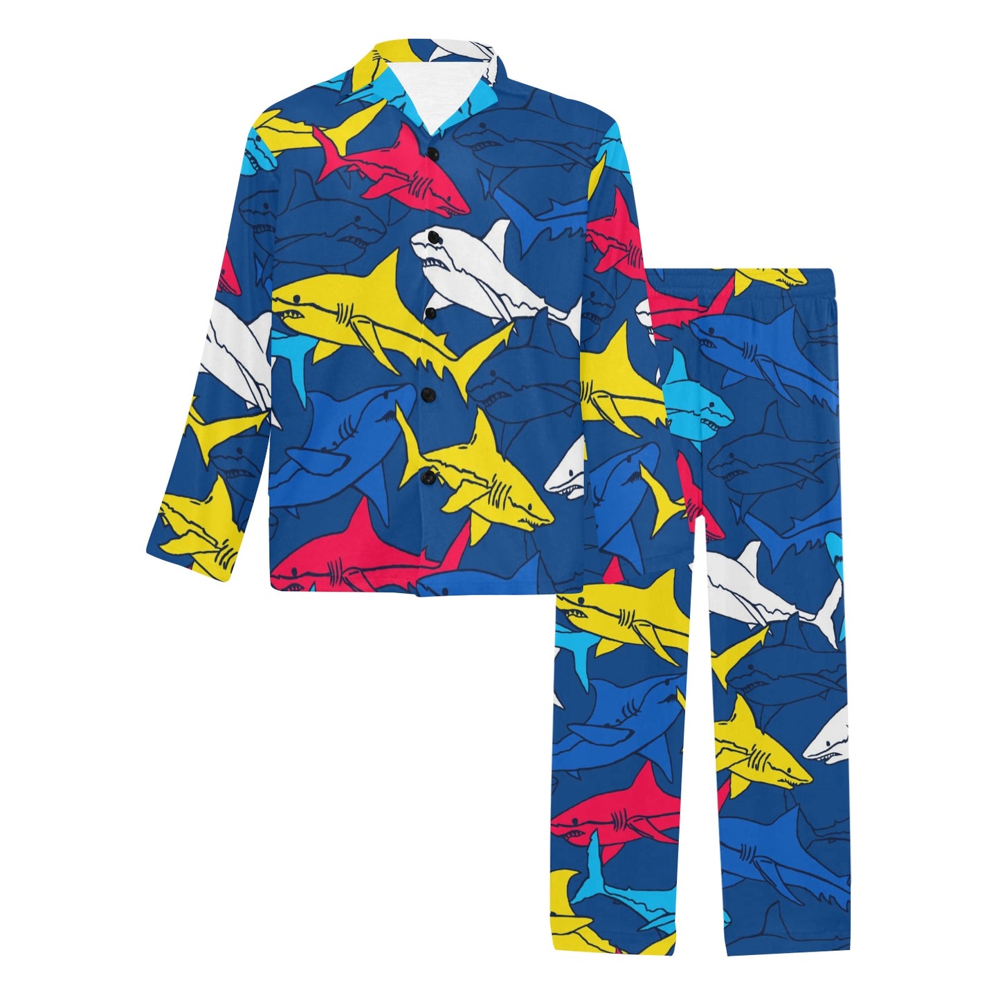 Shark Color Pattern Men's Long Pajama Set