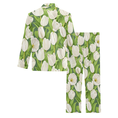 Tulip White Pattern Print Design TP05 Men's Long Pajama Set