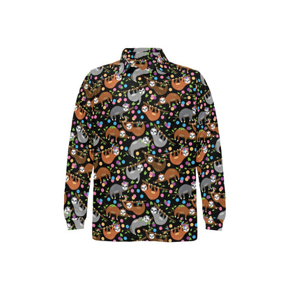 Sloth Print Design LKS306 Long Sleeve Polo Shirt For Men's