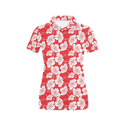 Flower Hawaiian Hibiscus Red Background Print Women's Polo Shirt