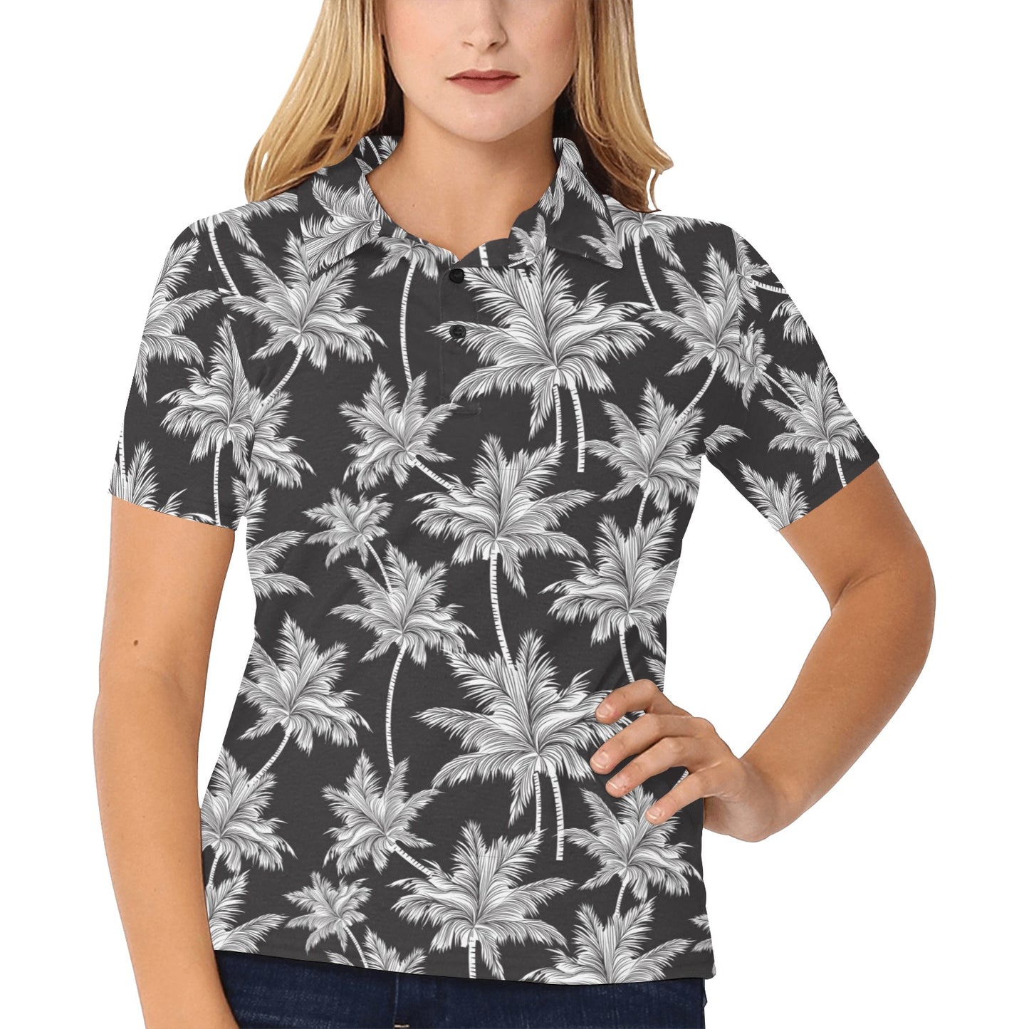 Palm Tree Pattern Print Design PT03 Women's Polo Shirt