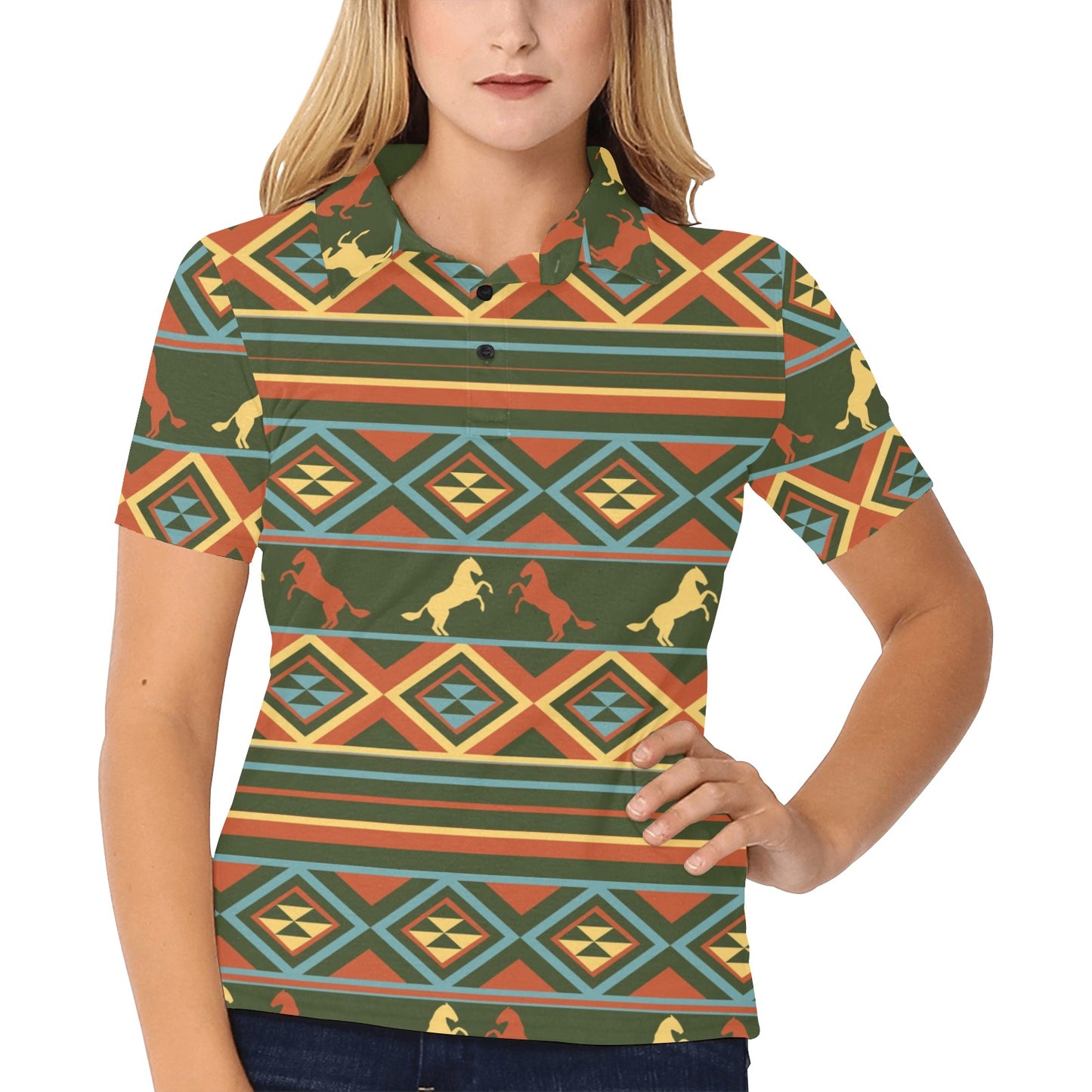 Horse Western Pattern Women's Polo Shirt