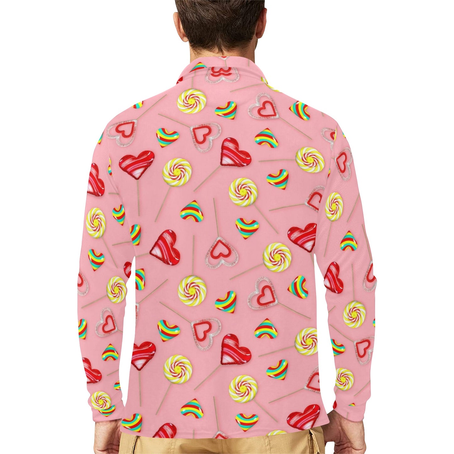 Lollipop Pattern Print Design LL05 Long Sleeve Polo Shirt For Men's