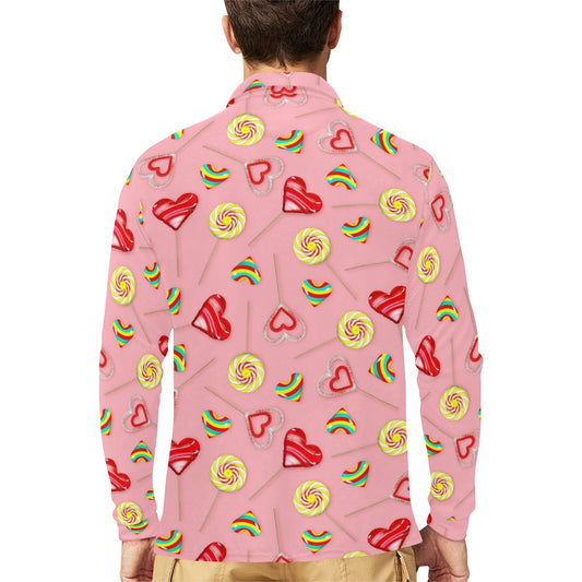 Lollipop Pattern Print Design LL05 Long Sleeve Polo Shirt For Men's