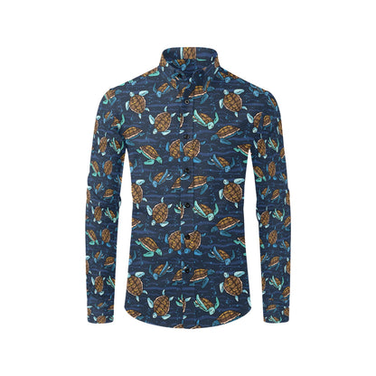Sea Turtle Print Design LKS3011 Men's Long Sleeve Dress Shirt