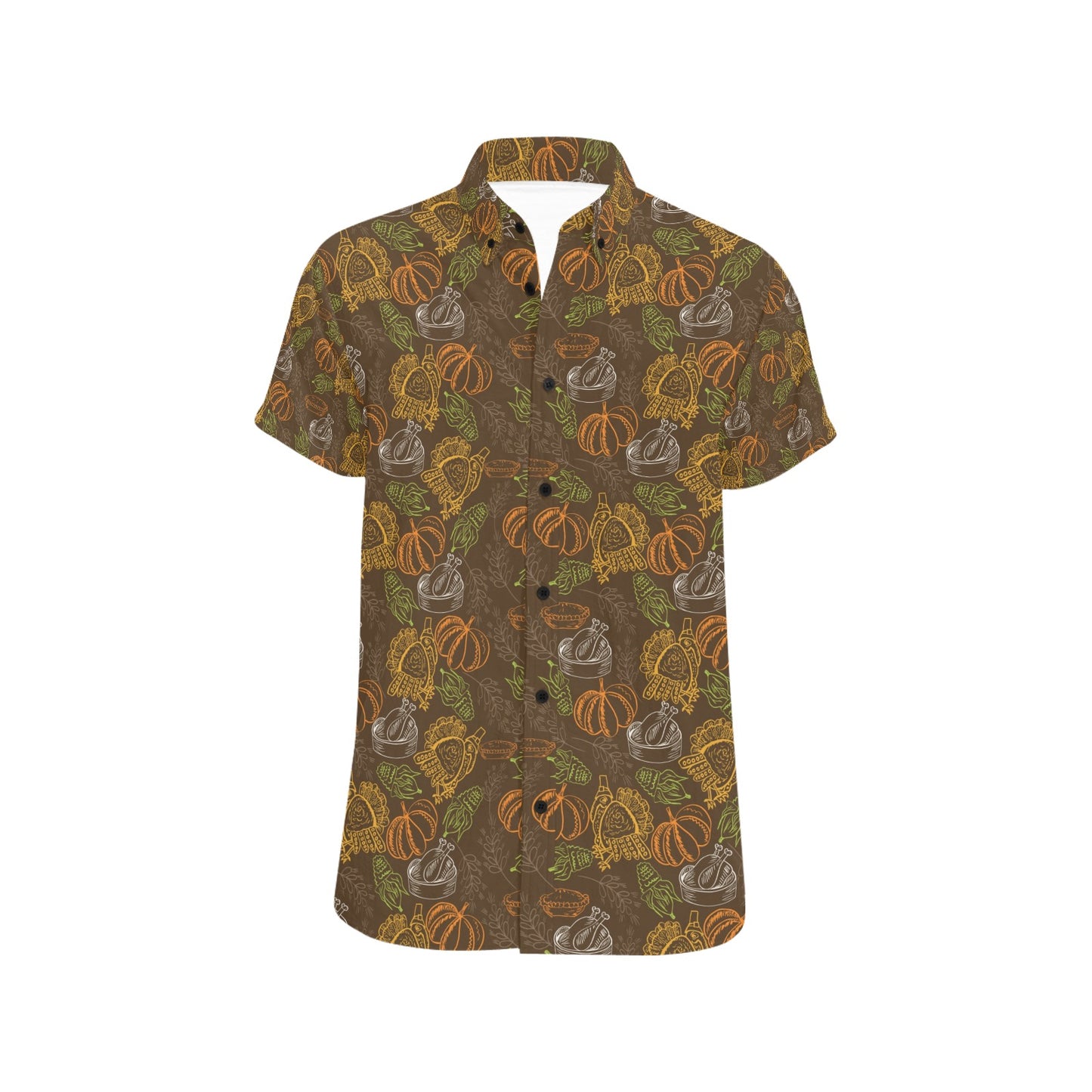 Thanksgiving Print Design LKS301 Men Short Sleeve Button Up Shirt