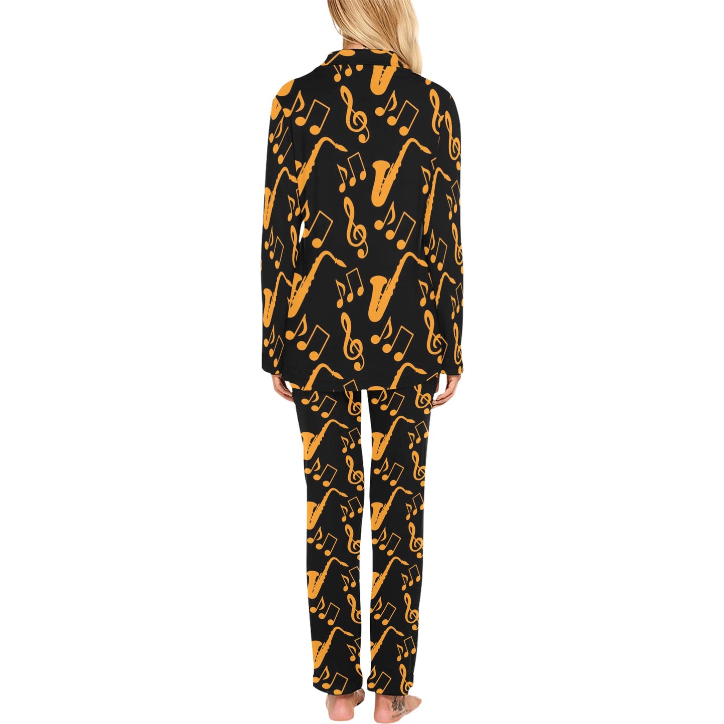 Saxophone Pattern Print Design 02 Women's Long Pajama Set