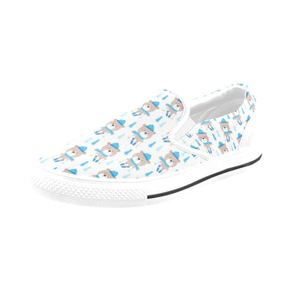 Ski Print Design LKS306 White Slip Ons Canvas Women's Shoes