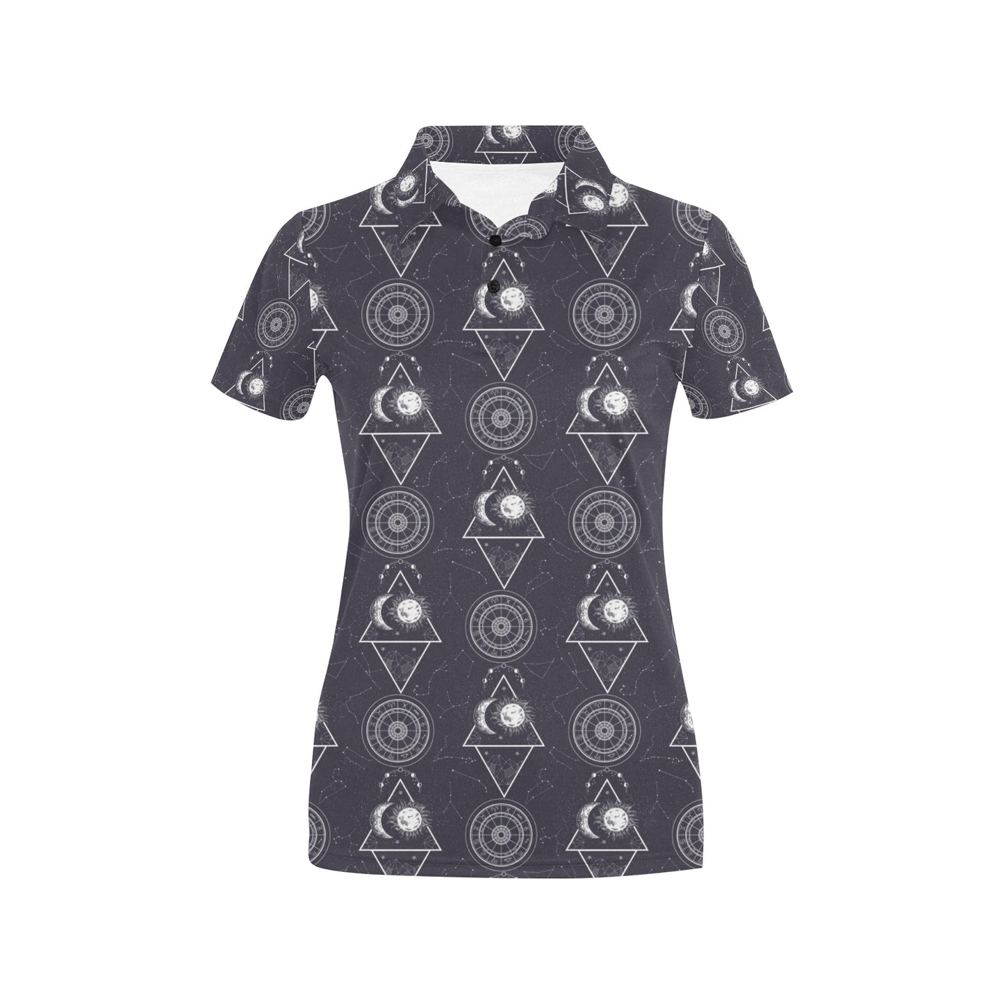 Sun Moon Print Design LKS309 Women's Polo Shirt