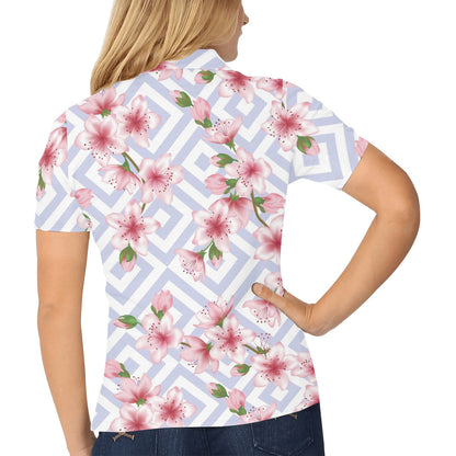 Cherry Blossom Pattern Print Design CB07 Women's Polo Shirt