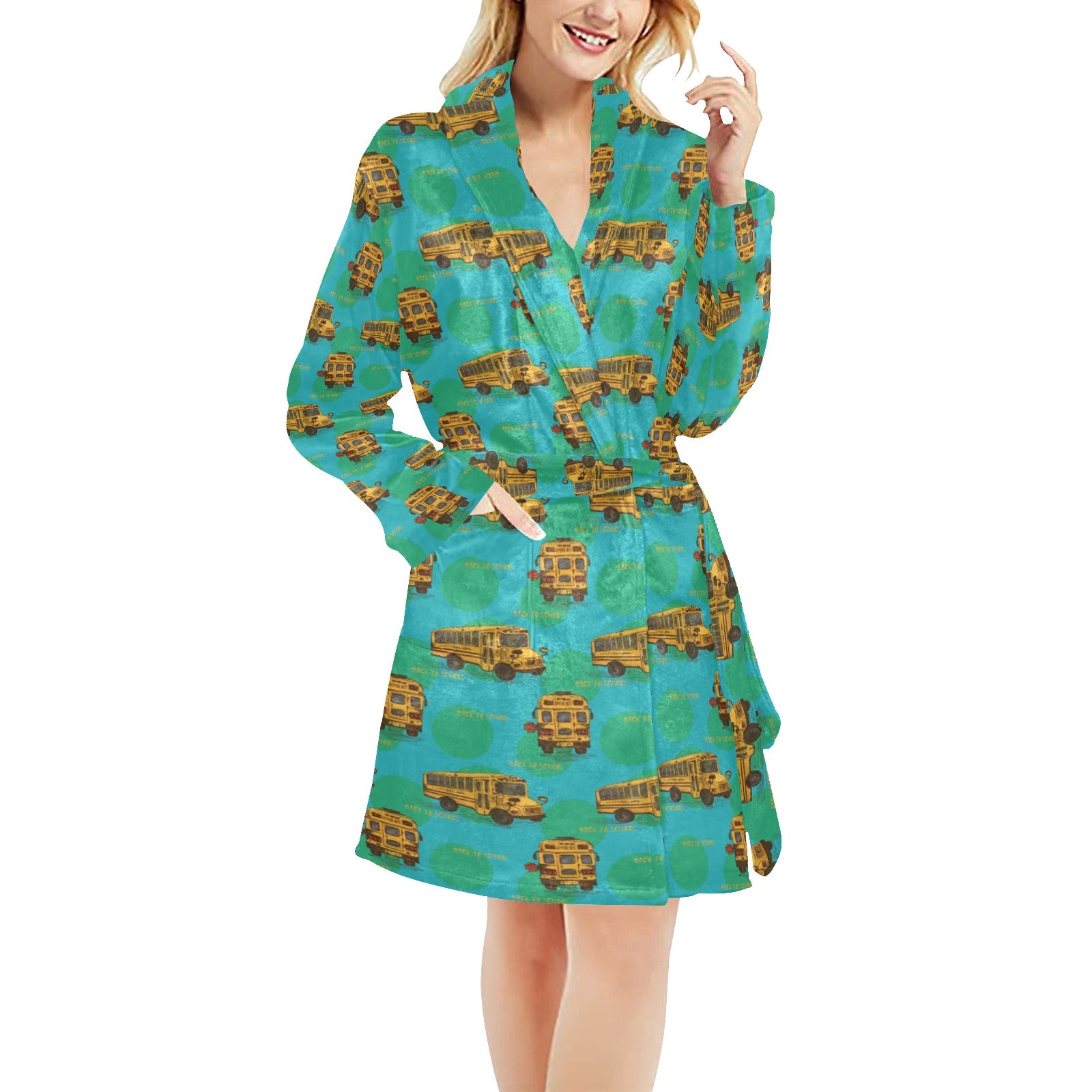 School Bus Print Design LKS308 Women's Fleece Robe