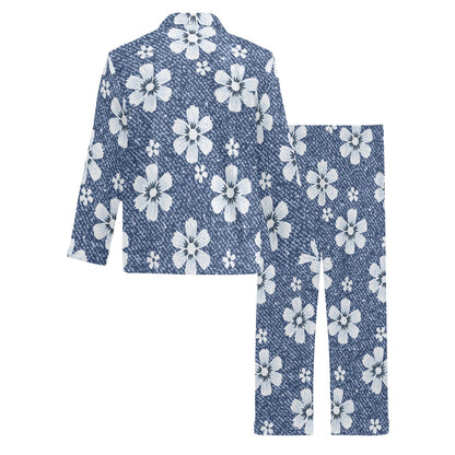 Jean Flower Pattern Print Design 03 Men's Long Pajama Set