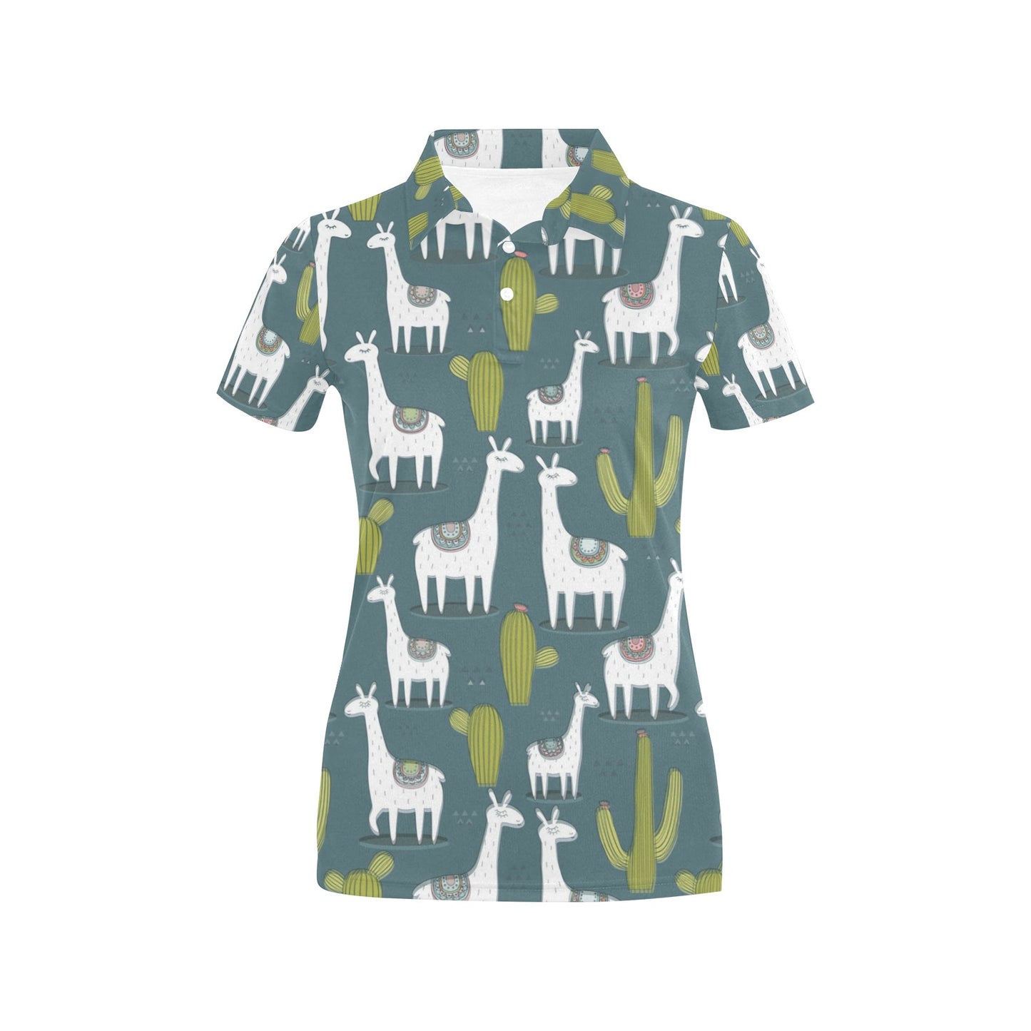 Llama Cactus Pattern Print Design 03 Women's Polo Shirt