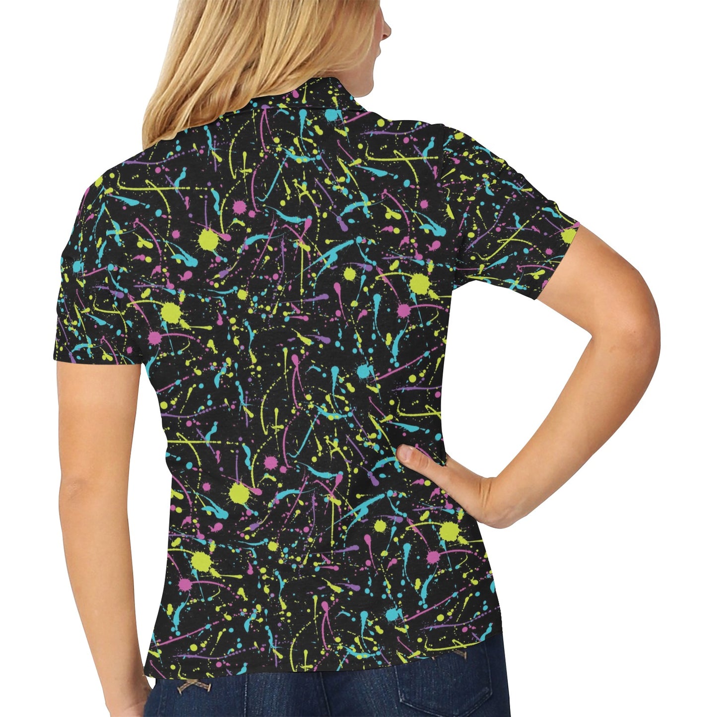 Splatter Multicolor Print Design LKS302 Women's Polo Shirt