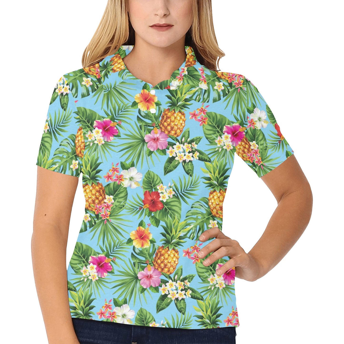 Pineapple Hawaiian flower Tropical Women's Polo Shirt