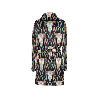 Buffalo Head Boho Style Pattern Print Design 01 Women's Fleece Robe