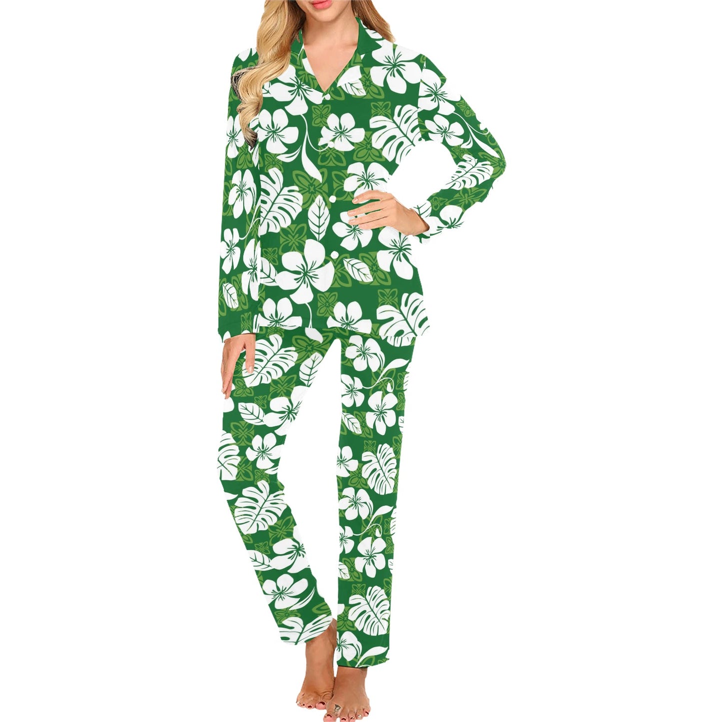 Hawaiian Themed Pattern Print Design H016 Women's Long Pajama Set