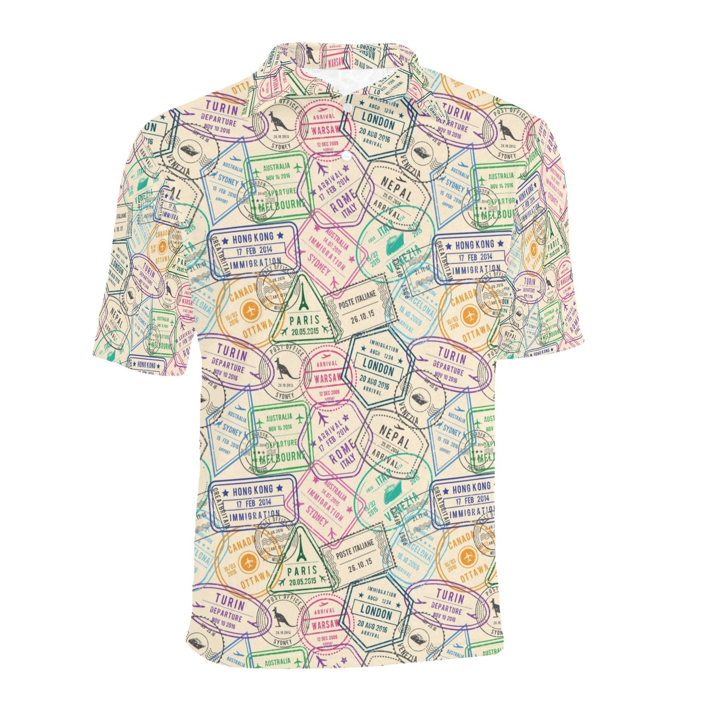 Travel Stamp Print Design LKS303 Men Polo Shirt