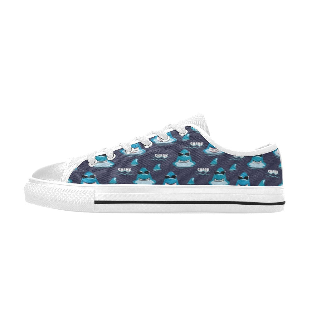 Shark Print Design LKS309 Women's White Low Top Shoes